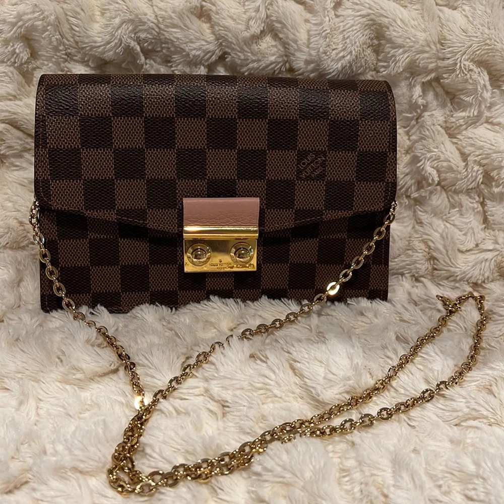 Louis Vuitton Croisette Chain Wallet Crossbody Bag Rose Ballerine Pink i…